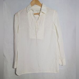 Banana Republic White Silk Blend Pleated Button-Down Shirt